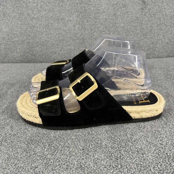 Haute Hippie Sandals Womens 7.5 black genuine suede espadrille slip on buckle - Picture 5 of 11
